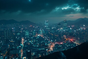 a view of a city at night from the top of a hill