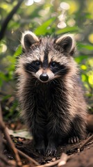 Obraz premium A cute baby racoon in the wild ai generated image