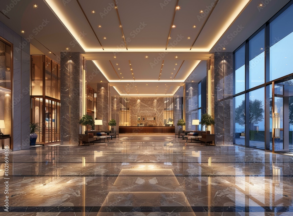 Sticker Luxury Hotel Lobby Interior Design Illustration