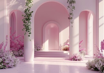 Fototapeta premium Pink Archway Floral Decor Interior
