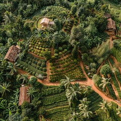 Obraz premium Small village with tea plantation surrounded by lush green vegetation