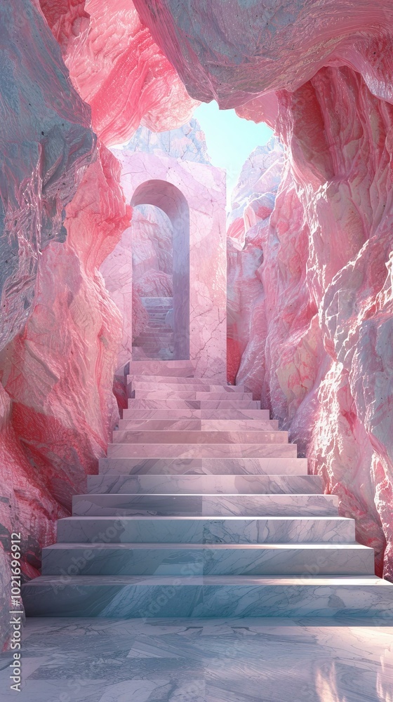 Poster Pink Marble Staircase in a Surreal Cave