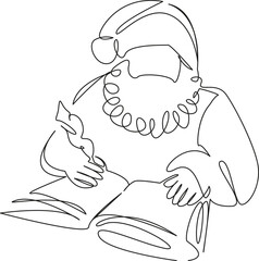 One continuous single drawing line art flat doodle christmas, person, horizontal, senior adult, man, adult, cheerful, santa claus. Isolated image hand draw contour on a white background