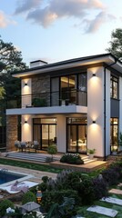 Fototapeta premium Modern Elegant Villa Backyard Exterior Design
