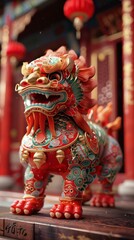 Obraz premium Ornate Chinese Guardian Lion Statue Decor