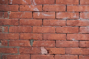 Red brick wall with weathered texture and exposed mortar