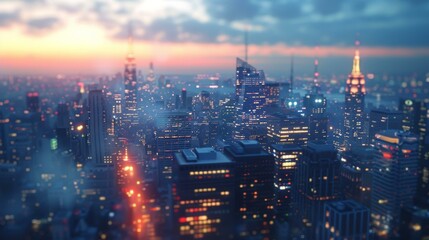 Fototapeta premium Cityscape Sunset Skyline Art Illustration