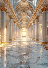 Obraz premium Majestic Royal Hallway with Golden Accents