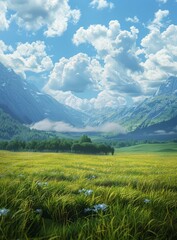 Fototapeta premium Stunning Mountain Meadow Landscape Illustration