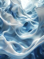 Obraz premium Blue and white abstract 3D rendering of a fluid surface with a seamless repeating pattern