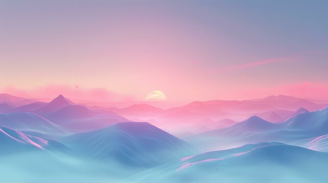 Purple blue gradient foggy mountain landscape