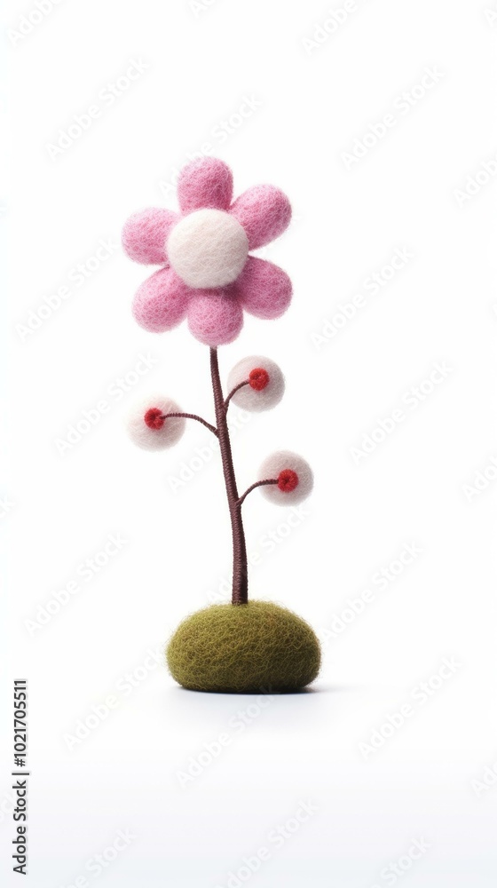 Canvas Prints A pink felt flower on a green felt ball