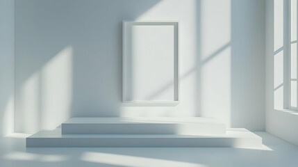 Fototapeta premium Minimalist White Room with Sunbeams 3D Illustration