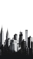 Naklejka premium Black and white vector illustration of the New York City skyline, on a white background, with a minimalistic design featuring clean lines and a simple drawing style