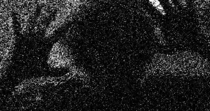 Silhouette of a mad male person or ghost and static tv black and white noise, scary movie tv screen noise