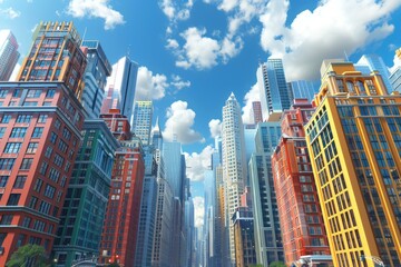 Fototapeta premium Colorful Skyscrapers in a Vibrant Cityscape