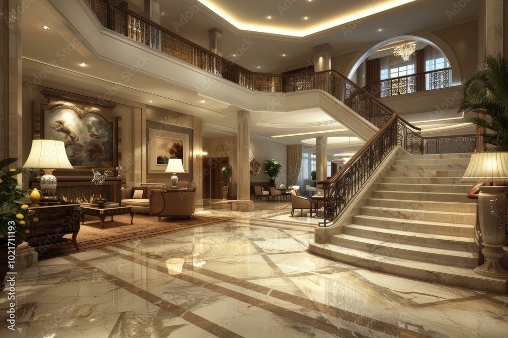 Sticker Luxury Mansion Interior Grand Staircase