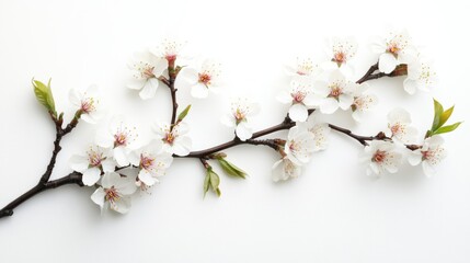 Blooming Cherry Blossom Branch on White Background, Symbolizing Renewal and Beauty in Life Generative AI
