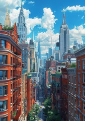 Fototapeta premium New York City Street View Illustration