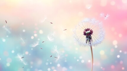 Dandelion blowing in the wind on a soft pastel background, symbolizing life's fleeting moments Generative AI