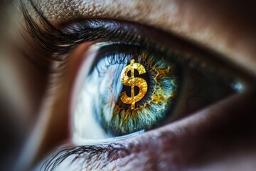a person's eye with a bitcoin in the iris