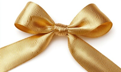 A gold ribbon bow is tied in a knot