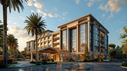 Fototapeta premium Luxury Hotel Exterior Architectural Illustration