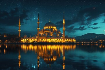 Fototapeta premium Majestic Mosque Under a Starry Night Sky