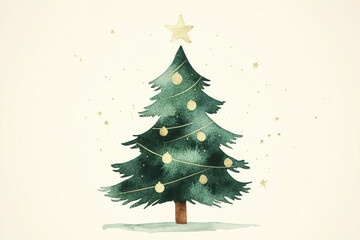 Watercolor christmas tree on white background. Watercolor illustration.