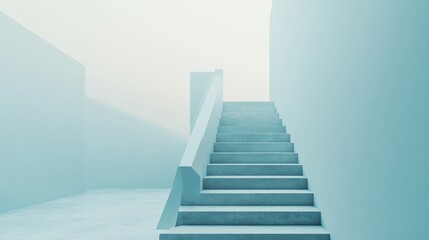 Obraz premium Minimalist Staircase on Soft Blue Background for Text Overlay, Ideal for Inspirational Quotes or Poems Generative AI