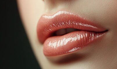 A woman's lips are painted with a shiny lip gloss