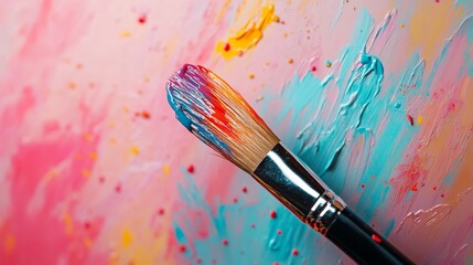 Fototapeta premium Vibrant Paintbrush on Soft Pastel Background for Creative Art Projects Generative AI
