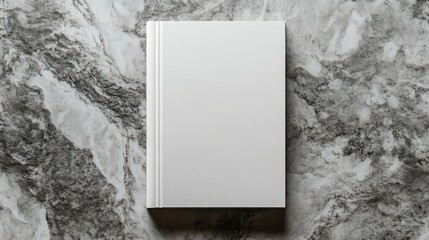  Minimalist 3D render of a blank white book cover on a concrete background, top view, capturing simplicity and modern design