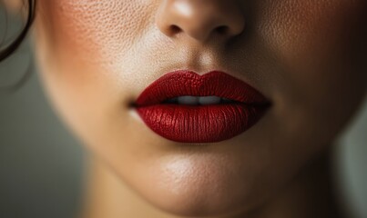 Naklejka premium A woman with red lipstick is shown in a close up