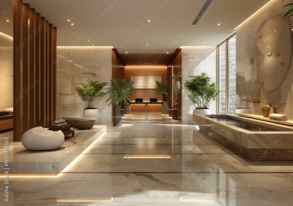 Poster Modern Hotel Lobby Interior Design Illustration