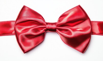 A red bow tie is shown on a white background