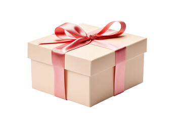 Obraz premium Elegant Cream Gift Box with Golden Ribbon Isolated Without Background.