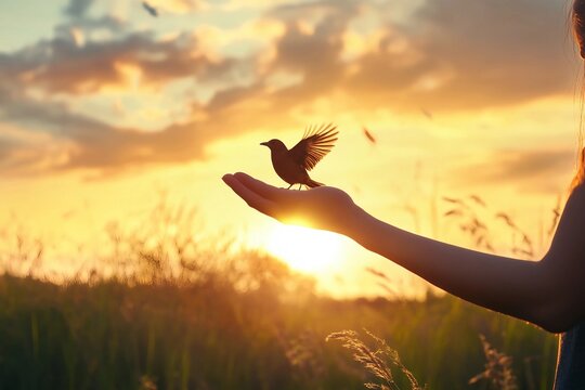 a person holding a small bird in their hand