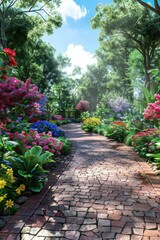 Fototapeta premium Colorful Garden Pathway Illustration