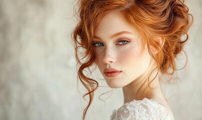 Fototapeta premium A woman with red hair and a red dress