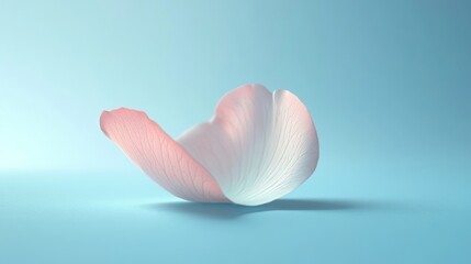 Single Flower Petal on Pastel Blue Background, Minimalist Composition Generative AI