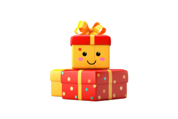 Set of red gift boxes adorned with shiny golden ribbons transparent background.