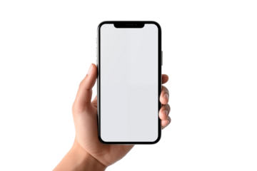 hand holding smartphone for Mockup template isolated on transparent background Remove