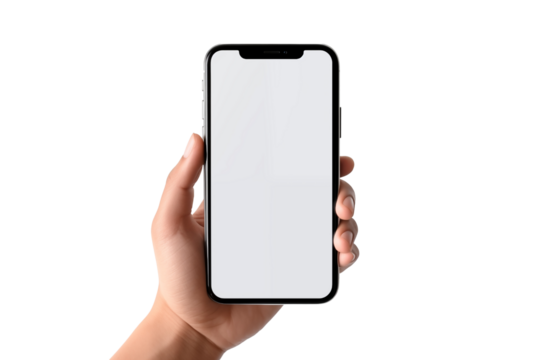 hand holding smartphone for Mockup template isolated on transparent background Remove