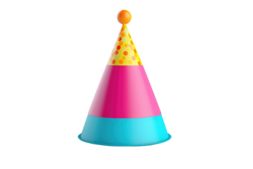 A birthday hat with colorful dots isolated on transparent background