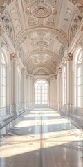 Fototapeta premium Elegant White Palace Interior with High Ceilings