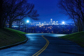 Serene Nighttime View of an Illuminated Empty Road