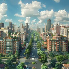 Cityscape Illustration with Modern Architecture