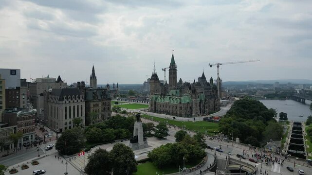 Drone shot of the Canadian Parliament in Ottawa.