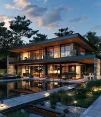 Fototapeta premium Modern Luxury House with Pool and Gardens